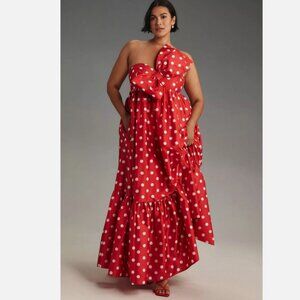 Anthropologie XS Atsu Sally Bow Midi Maxi Dress Red Polka Dot Gown Holiday NWT